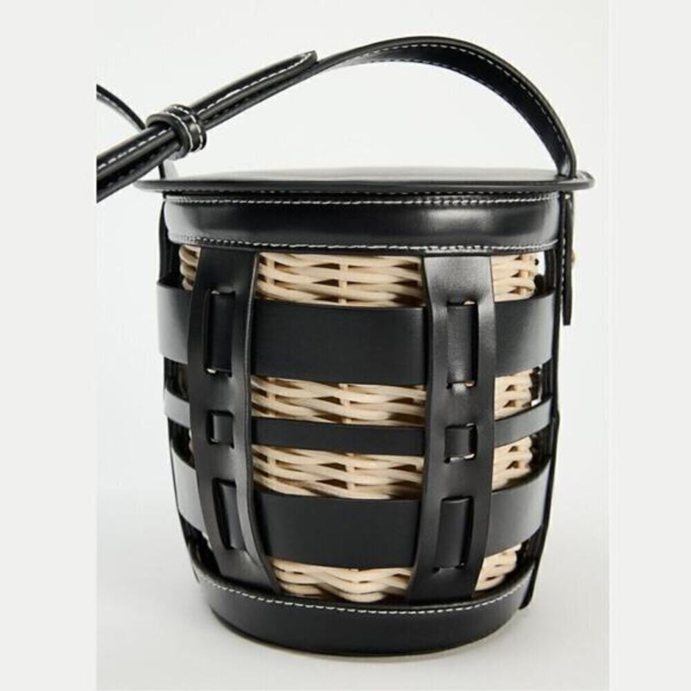 Zara NWT Black Rattan Woven Basket Bucket Crossbody Bag
